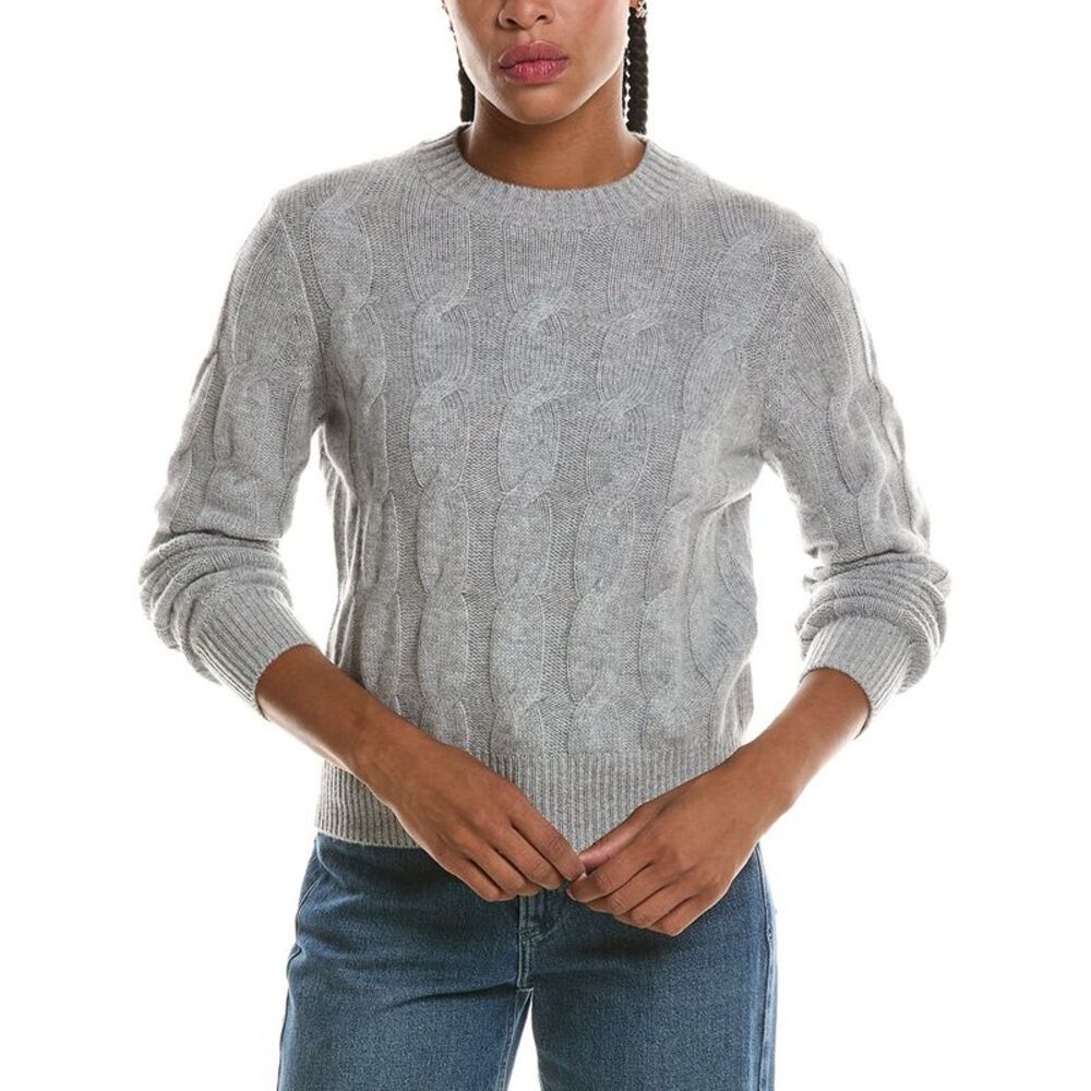 Forte Cashmere Womens Luxe Cable Crewneck Cashmere Sweater, Gray